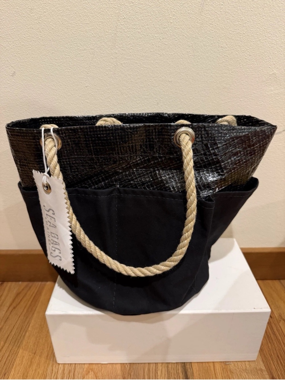 Sea Bags Maine recycled sail cloth black bucket tote bag